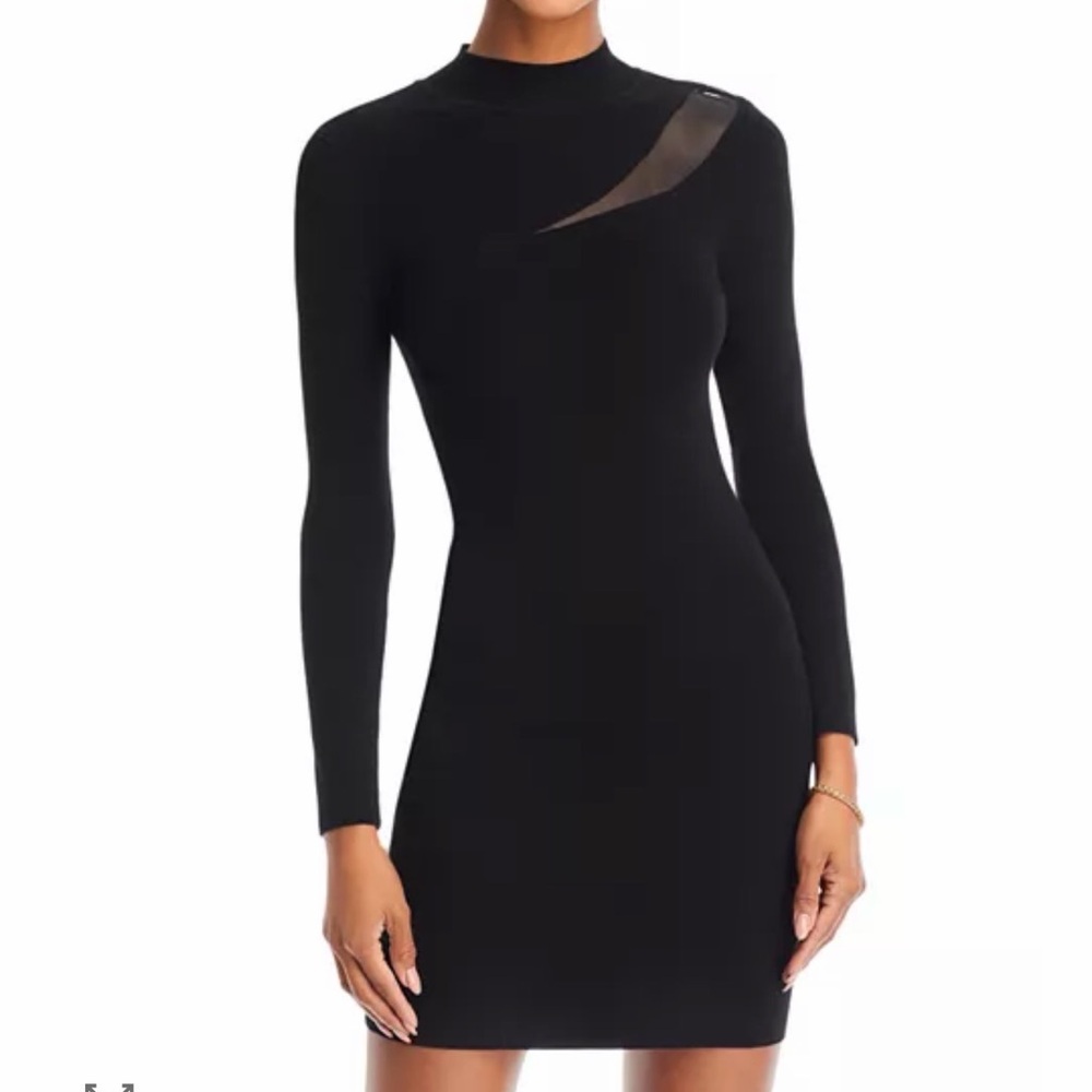 Milly Black Long Sleeve Dress with Sheer Detail